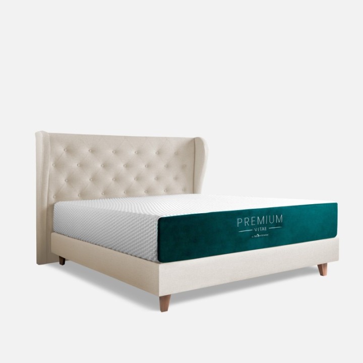 Pack Botticelli | Cabecero Con Botón + Cama Venecia Haya + Colchón Vitae